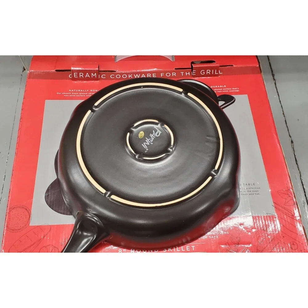 Parini Cookware Skillet Glazed Ceramic 8” Round For Grill Or Oven Lightweight